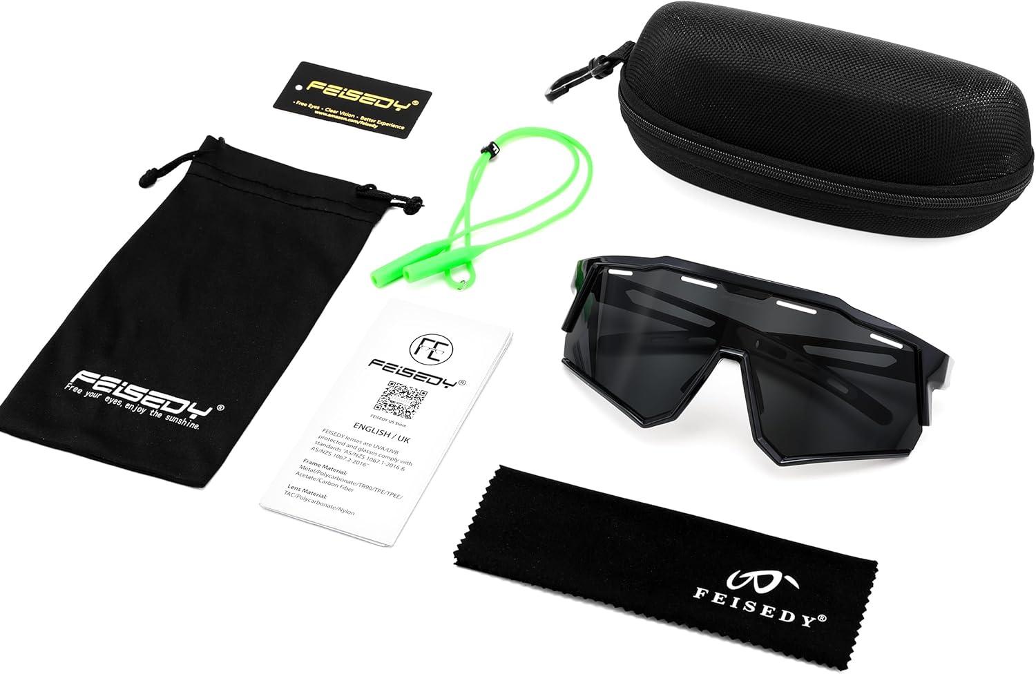 image:imageFEISEDY Polarized Sports Sunglasses for Men WomenTeens Baseball Tennis Sunglasses TR90 Cycling Glasses B4151Black