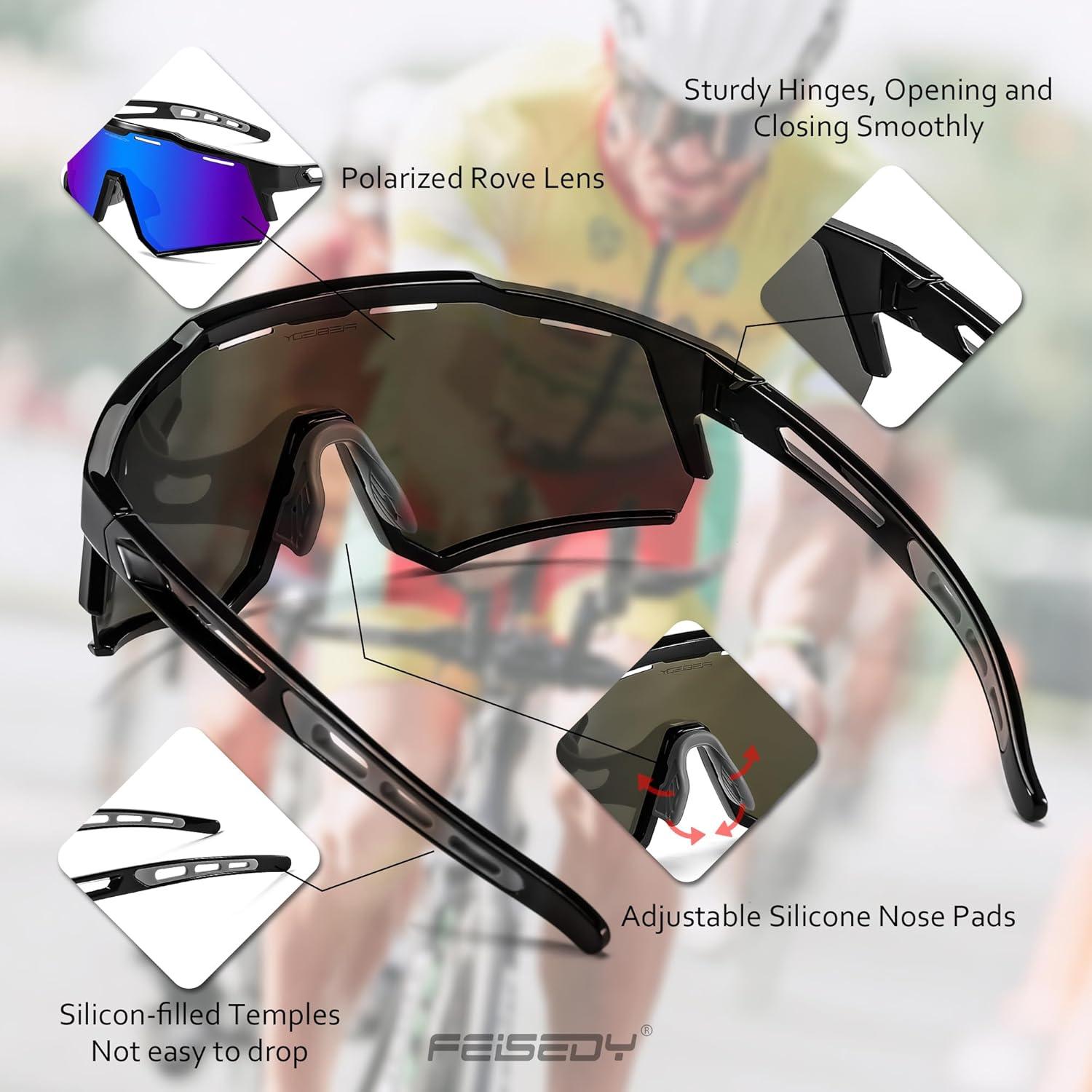 image:imageFEISEDY Polarized Sports Sunglasses for Men WomenTeens Baseball Tennis Sunglasses TR90 Cycling Glasses B4151Black FrameBlue Mirror