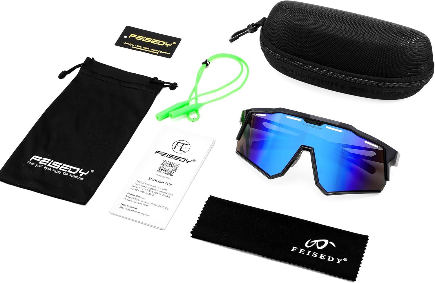 image:imageFEISEDY Polarized Sports Sunglasses for Men WomenTeens Baseball Tennis Sunglasses TR90 Cycling Glasses B4151Black FrameBlue Mirror