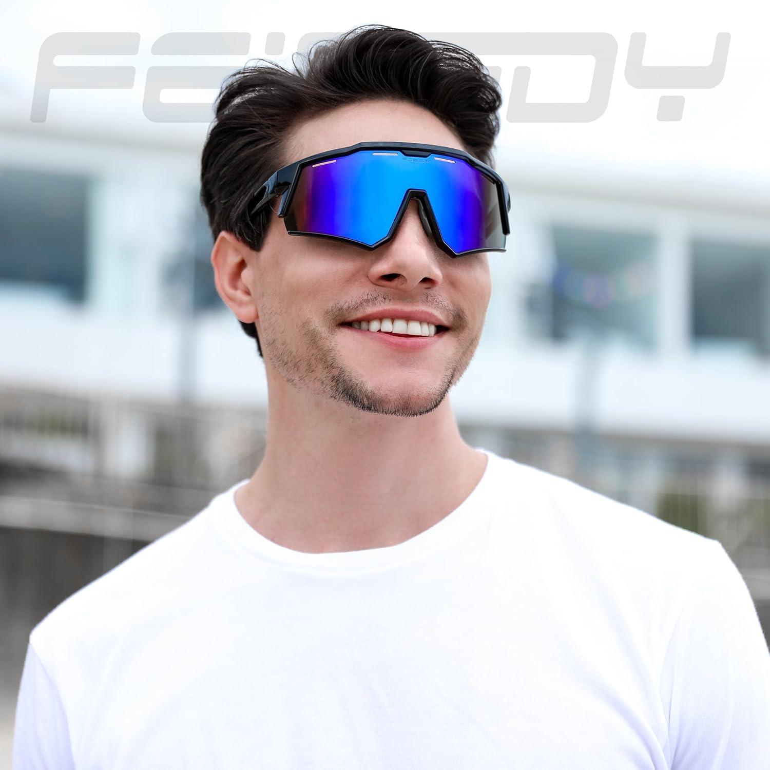 image:imageFEISEDY Polarized Sports Sunglasses for Men WomenTeens Baseball Tennis Sunglasses TR90 Cycling Glasses B4151Black FrameBlue Mirror
