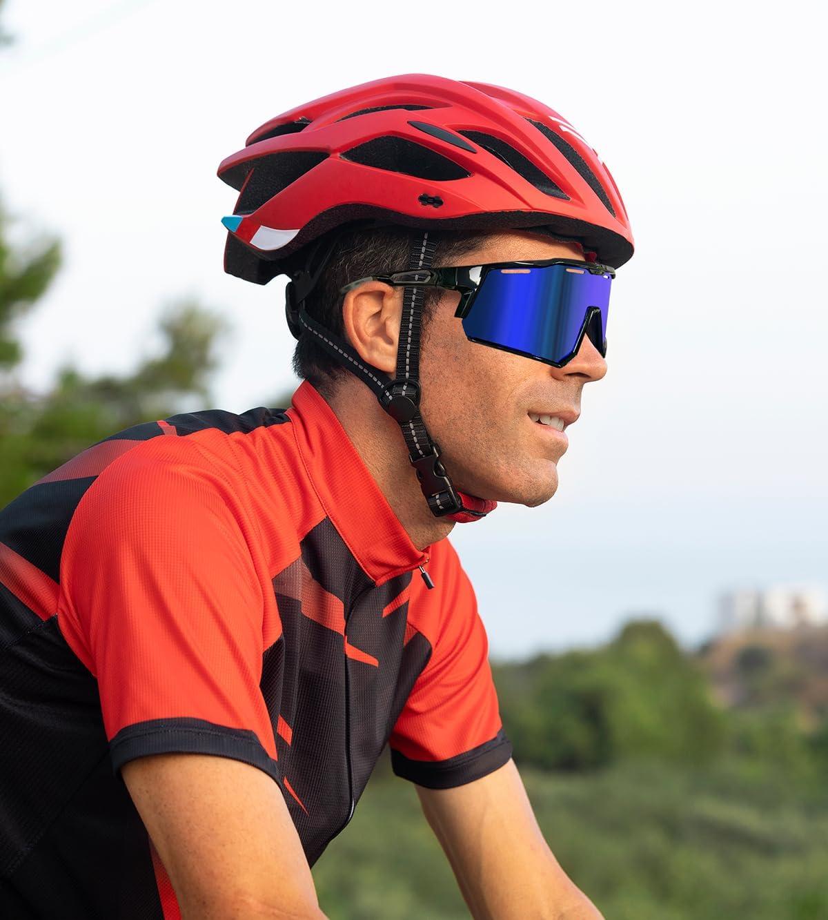 image:imageFEISEDY Polarized Sports Sunglasses for Men WomenTeens Baseball Tennis Sunglasses TR90 Cycling Glasses B4151Black FrameBlue Mirror