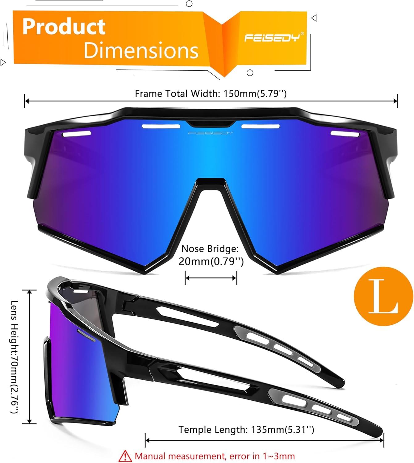 image:imageFEISEDY Polarized Sports Sunglasses for Men WomenTeens Baseball Tennis Sunglasses TR90 Cycling Glasses B4151Black FrameBlue Mirror