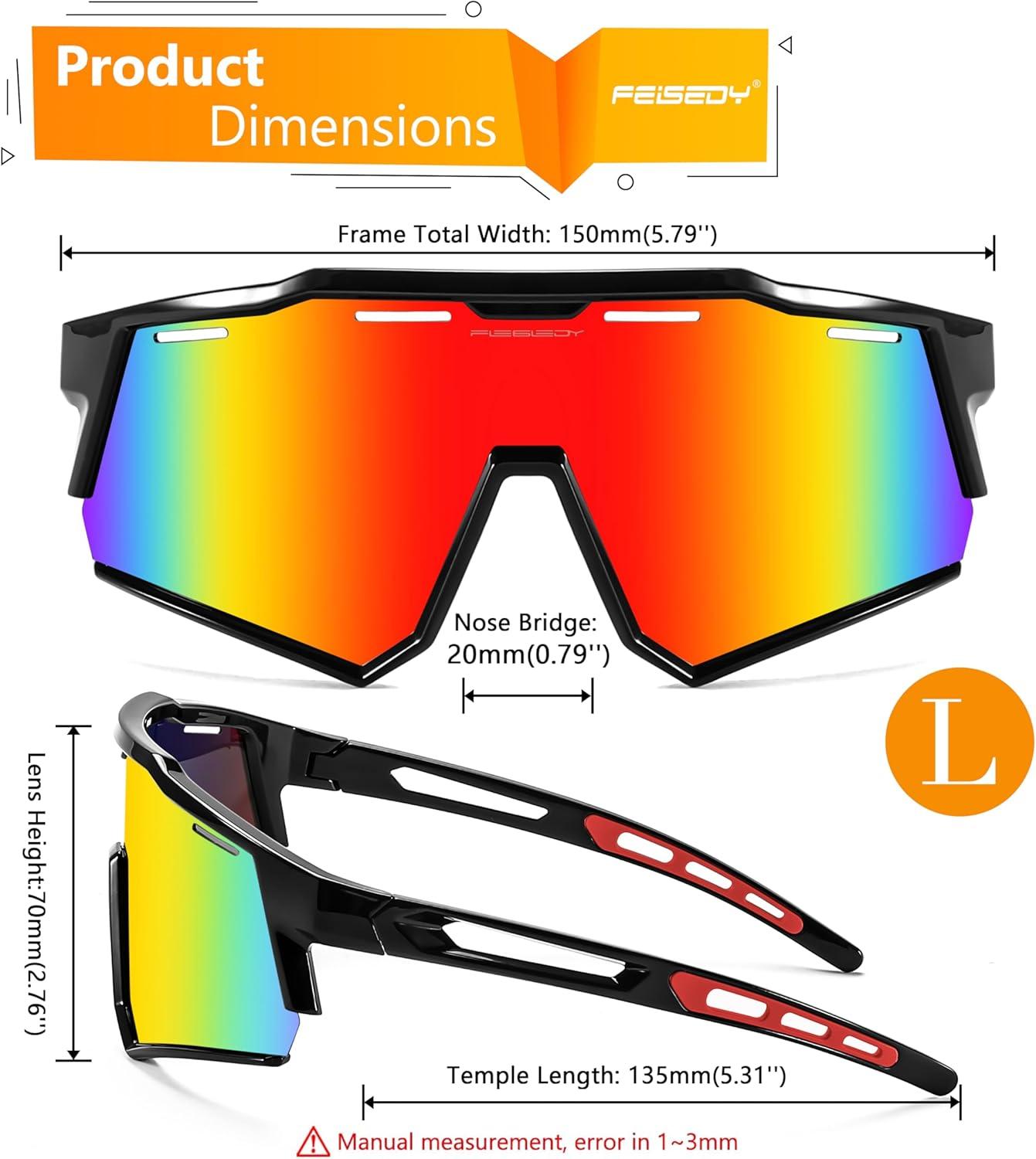 image:imageFEISEDY Polarized Sports Sunglasses for Men WomenTeens Baseball Tennis Sunglasses TR90 Cycling Glasses B4151Black FrameRed Mirror