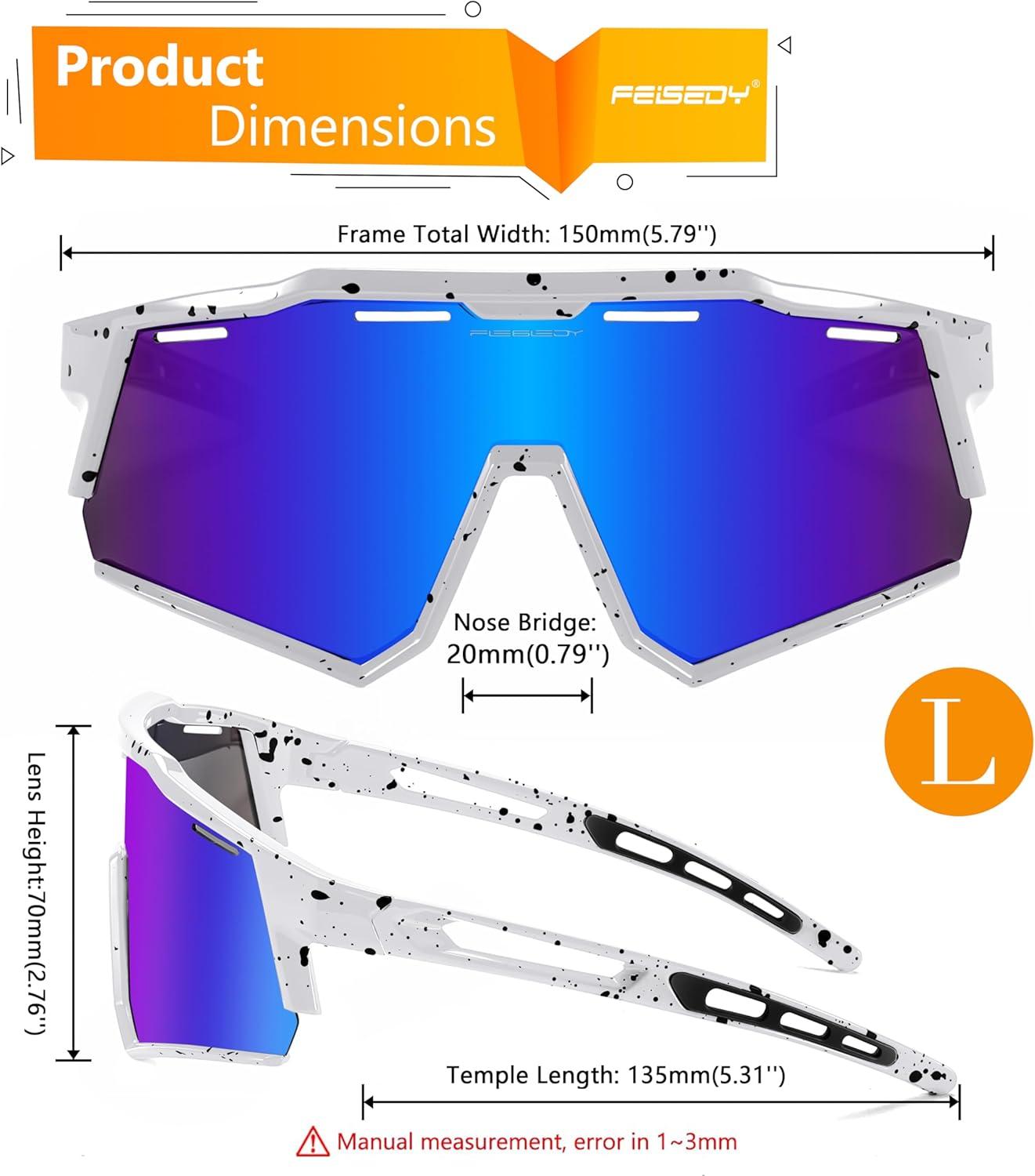 image:imageFEISEDY Polarized Sports Sunglasses for Men WomenTeens Baseball Tennis Sunglasses TR90 Cycling Glasses B4151White Black FrameBlue Mirror