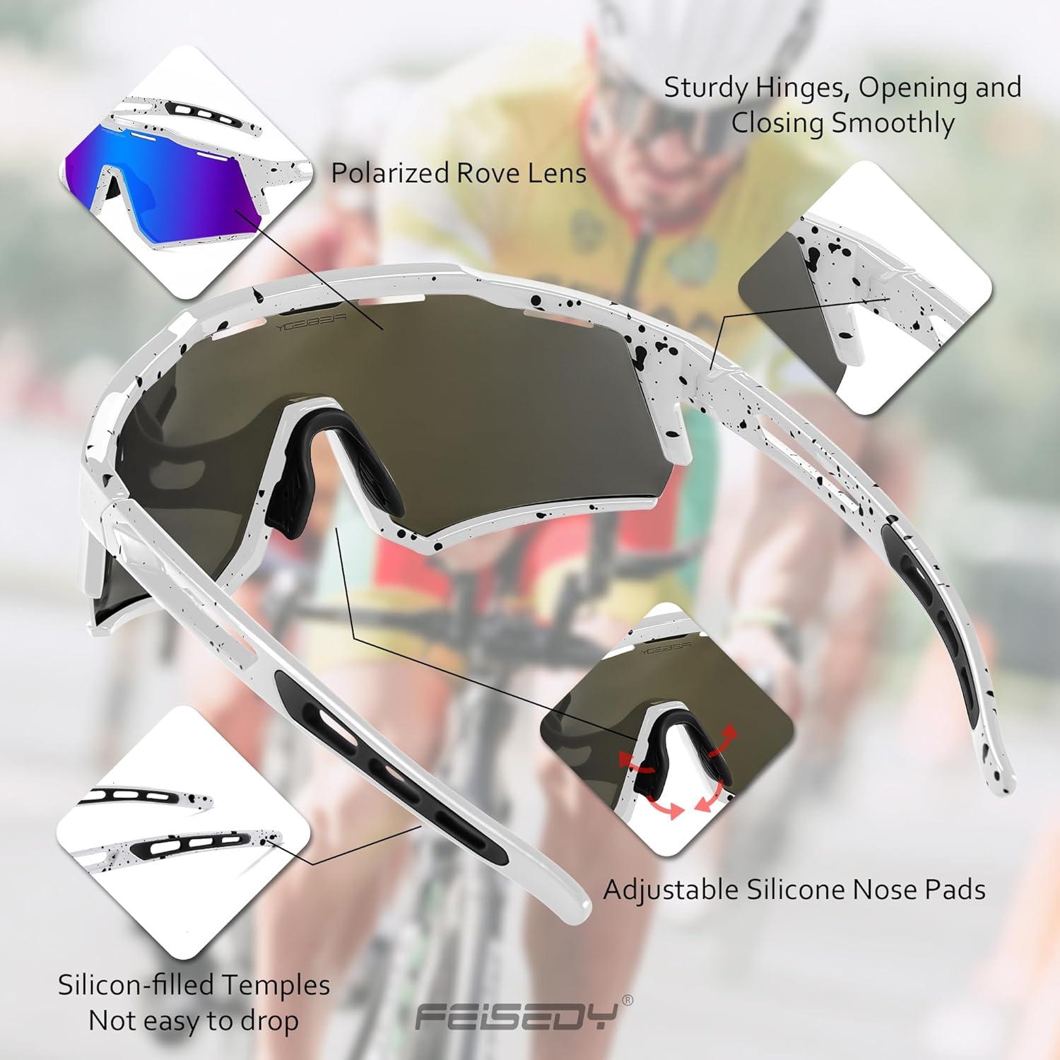 image:imageFEISEDY Polarized Sports Sunglasses for Men WomenTeens Baseball Tennis Sunglasses TR90 Cycling Glasses B4151White Black FrameBlue Mirror