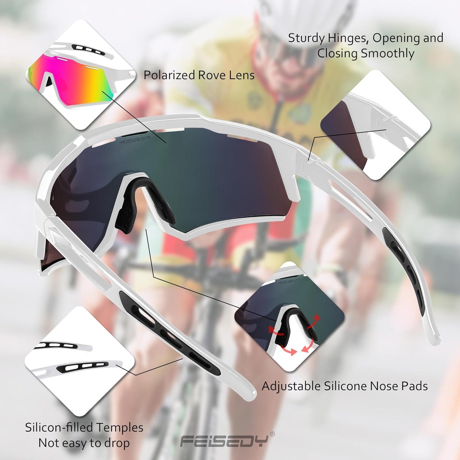 image:imageFEISEDY Polarized Sports Sunglasses for Men WomenTeens Baseball Tennis Sunglasses TR90 Cycling Glasses B4151White FramePink Mirror