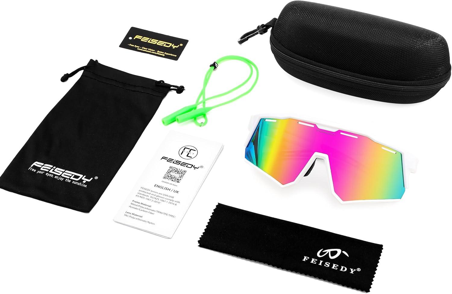 image:imageFEISEDY Polarized Sports Sunglasses for Men WomenTeens Baseball Tennis Sunglasses TR90 Cycling Glasses B4151White FramePink Mirror