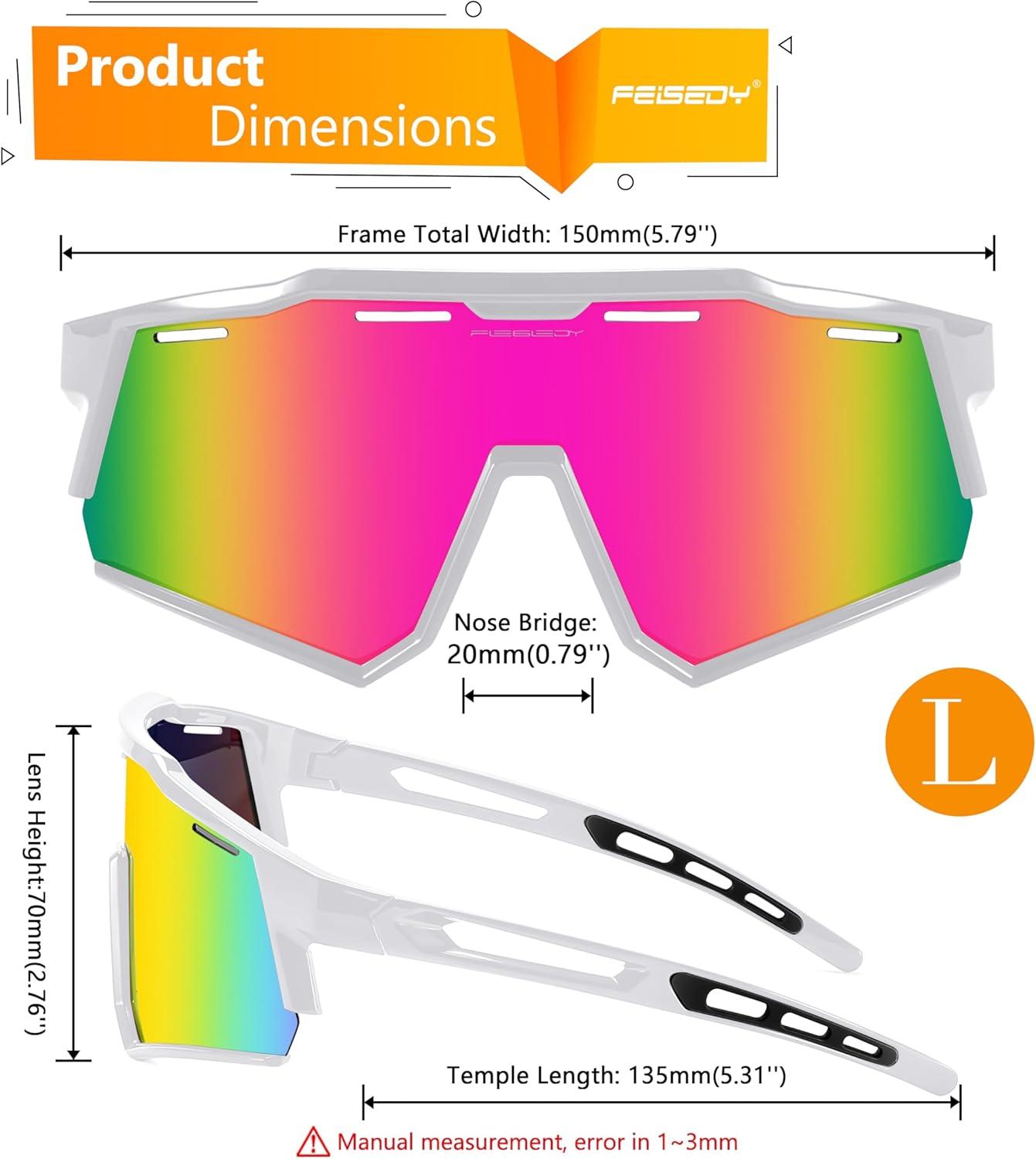 image:imageFEISEDY Polarized Sports Sunglasses for Men WomenTeens Baseball Tennis Sunglasses TR90 Cycling Glasses B4151White FramePink Mirror