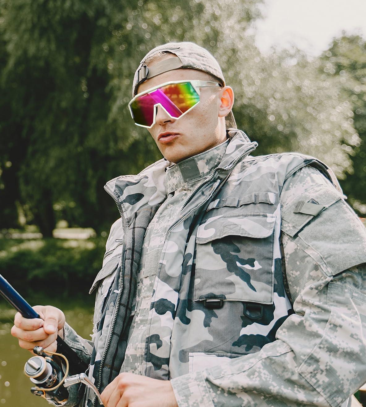image:imageFEISEDY Polarized Sports Sunglasses for Men WomenTeens Baseball Tennis Sunglasses TR90 Cycling Glasses B4151White FramePink Mirror
