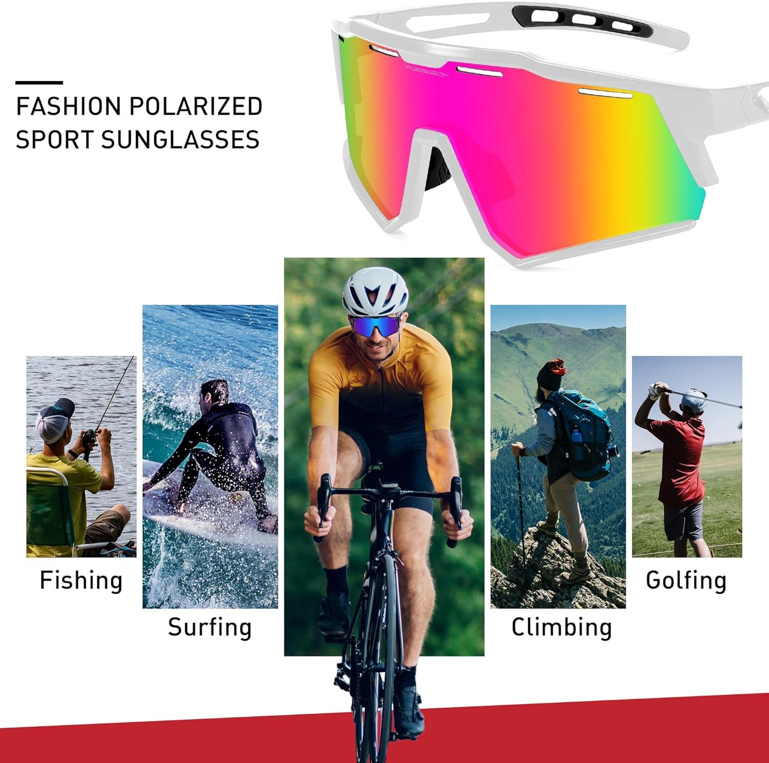 image:imageFEISEDY Polarized Sports Sunglasses for Men WomenTeens Baseball Tennis Sunglasses TR90 Cycling Glasses B4151White FramePink Mirror