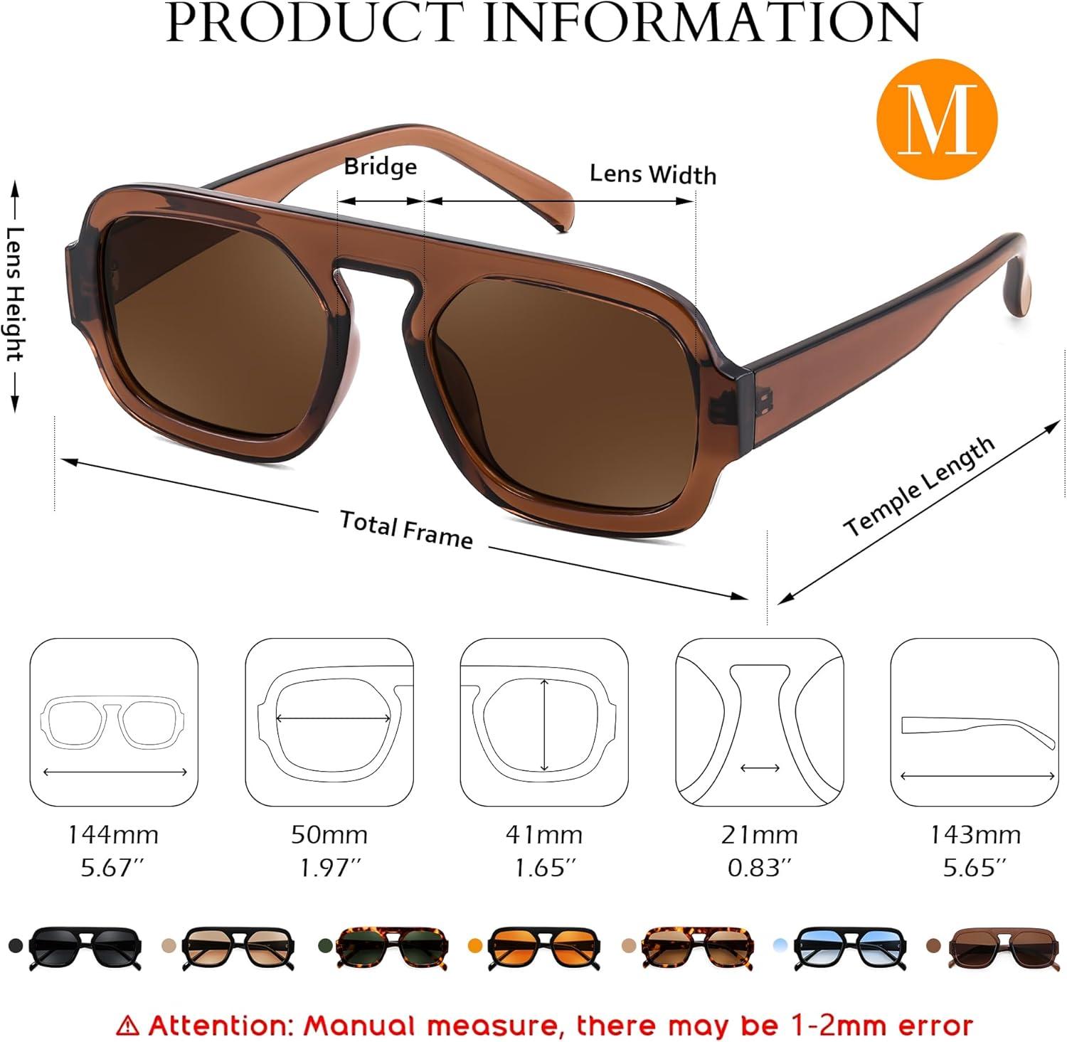 image:imageFEISEDY Retro Square Aviator Sunglasses Women Men 70s Vintage Trendy Plastic Frame Sun Glasses B41582 Pack Black Brown