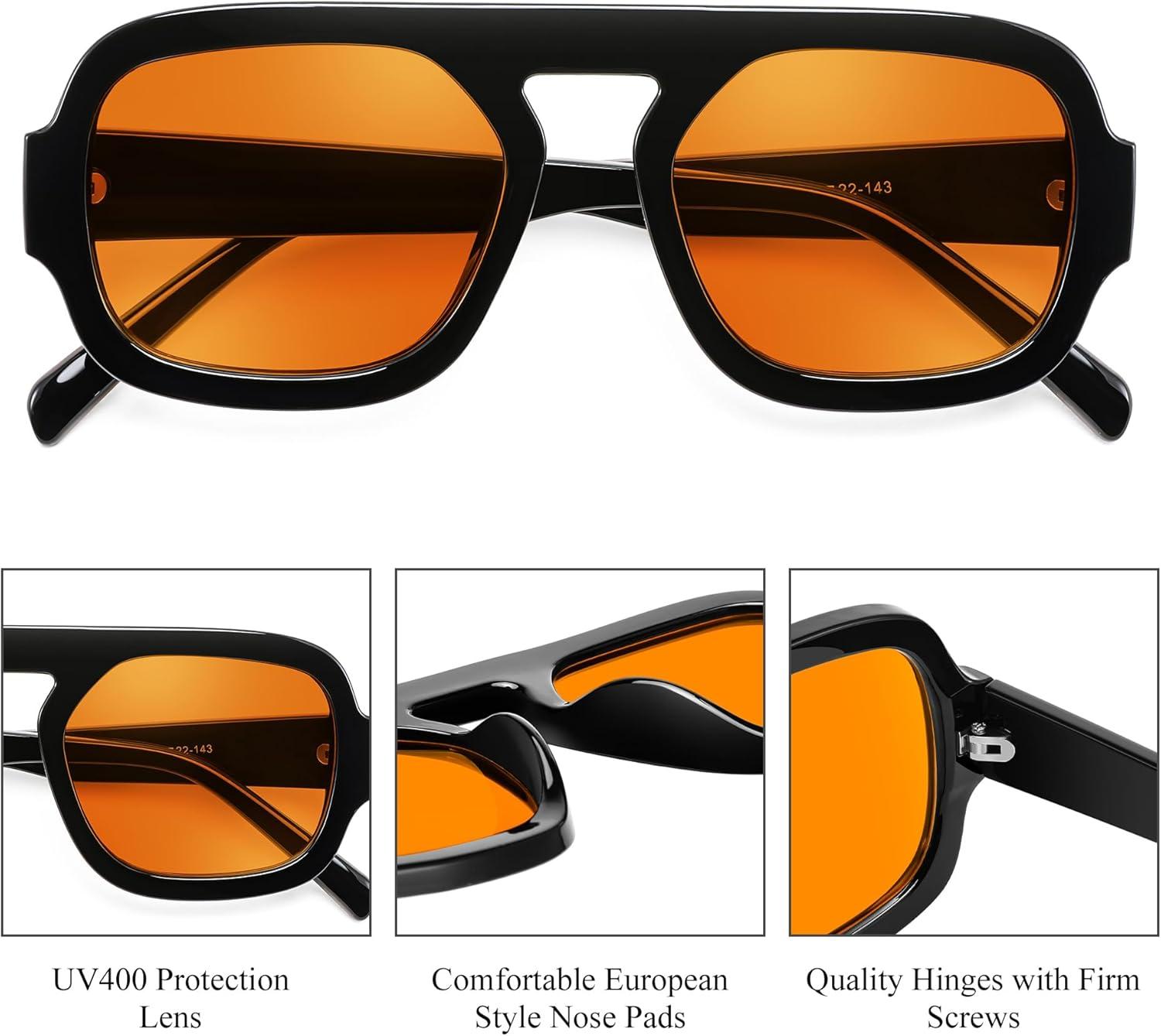 image:imageFEISEDY Retro Square Aviator Sunglasses Women Men 70s Vintage Trendy Plastic Frame Sun Glasses B41582 Pack Tortoise Yellow
