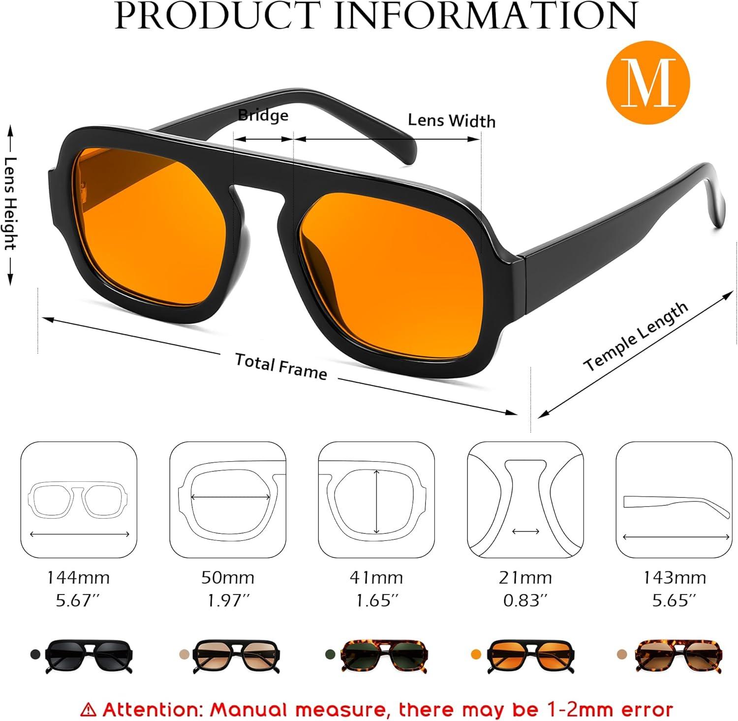 image:imageFEISEDY Retro Square Aviator Sunglasses Women Men 70s Vintage Trendy Plastic Frame Sun Glasses B41582 Pack Tortoise Yellow