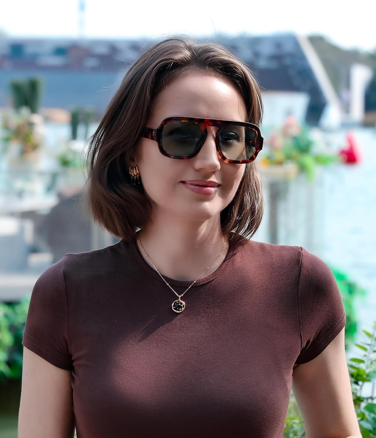 image:imageFEISEDY Retro Square Aviator Sunglasses Women Men 70s Vintage Trendy Plastic Frame Sun Glasses B41582 Pack Yellow TortoiseGreen