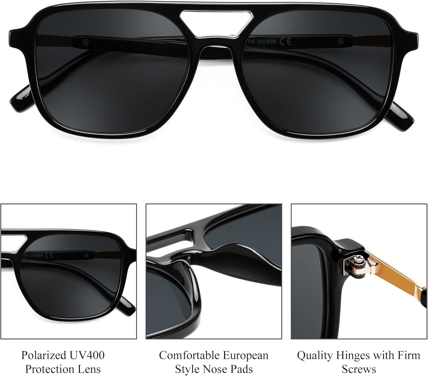 image:imageFEISEDY Retro Square Aviator Sunglasses Women Men 70s Vintage Trendy Plastic Frame Sun Glasses B4158Black 01
