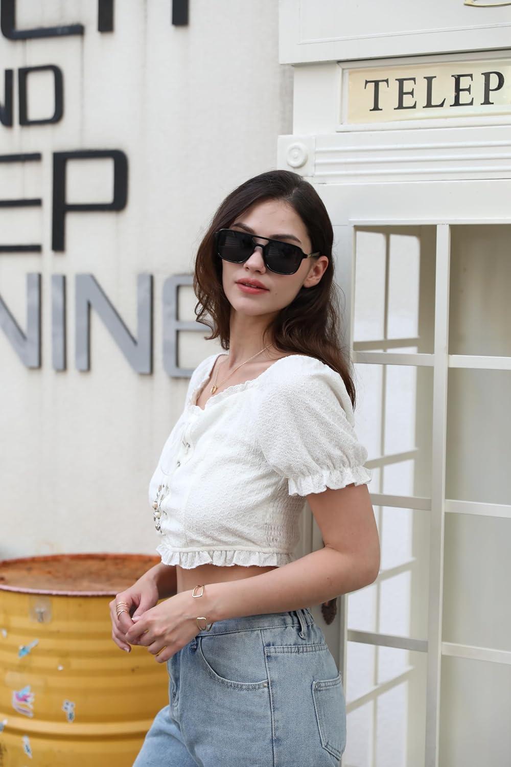 image:imageFEISEDY Retro Square Aviator Sunglasses Women Men 70s Vintage Trendy Plastic Frame Sun Glasses B4158Black 01