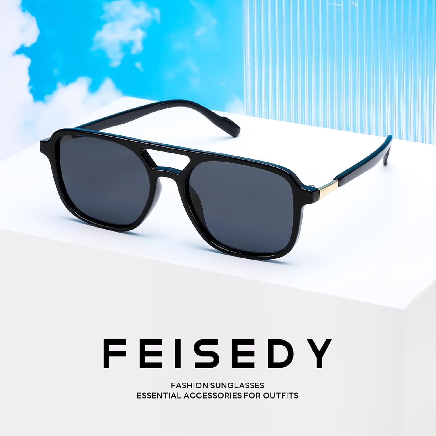 image:imageFEISEDY Retro Square Aviator Sunglasses Women Men 70s Vintage Trendy Plastic Frame Sun Glasses B4158Black 01