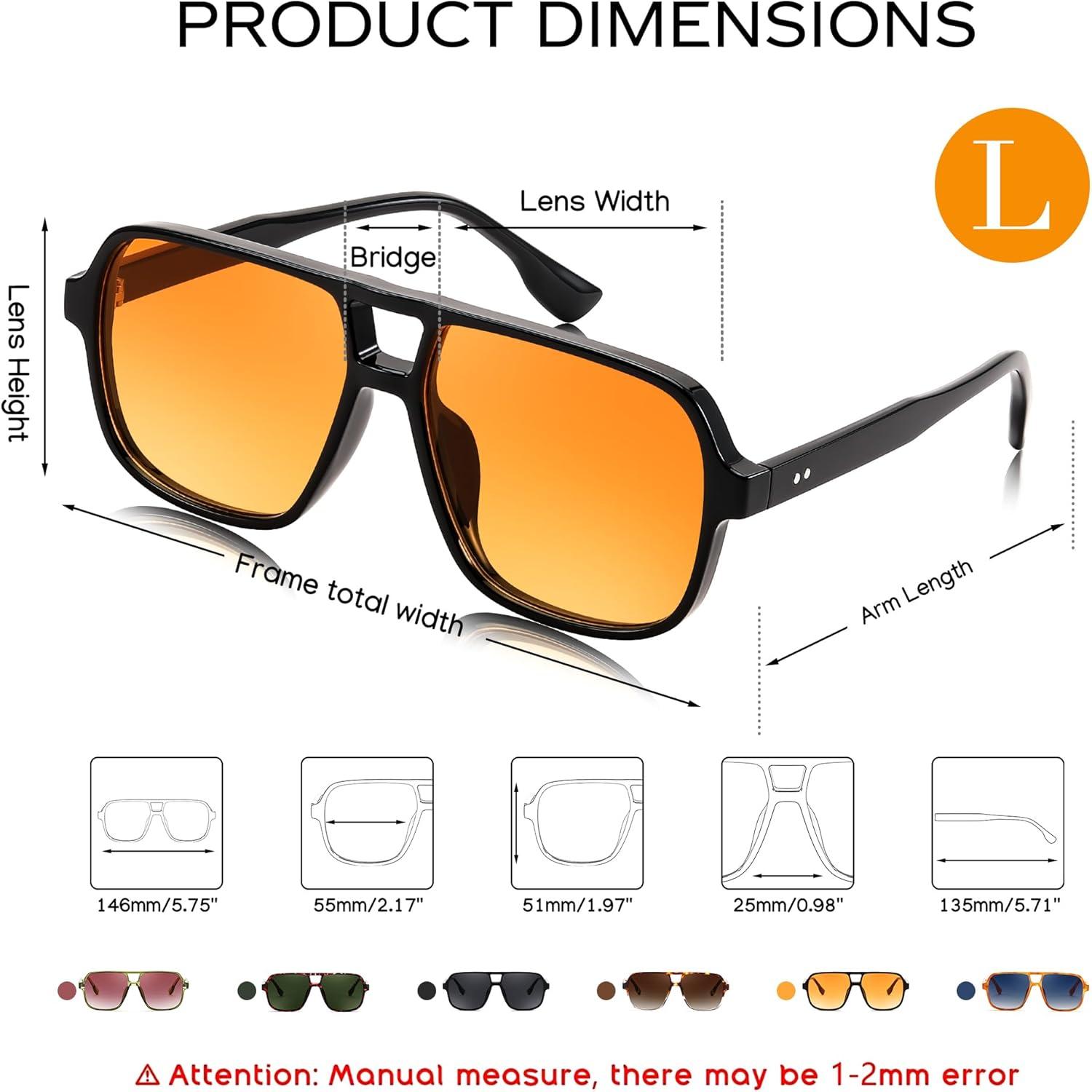 image:imageFEISEDY Retro Square Aviator Sunglasses Women Men 70s Vintage Trendy Plastic Frame Sun Glasses B4158Black FrameYellow Lens