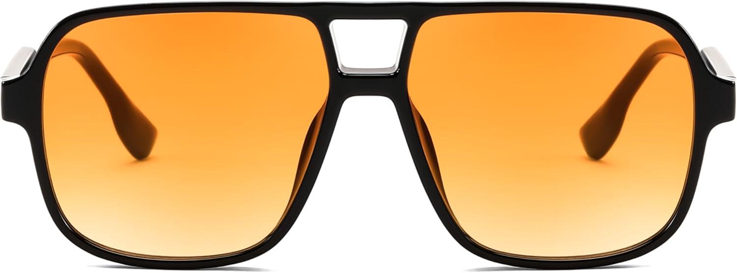 image:imageFEISEDY Retro Square Aviator Sunglasses Women Men 70s Vintage Trendy Plastic Frame Sun Glasses B4158Black FrameYellow Lens