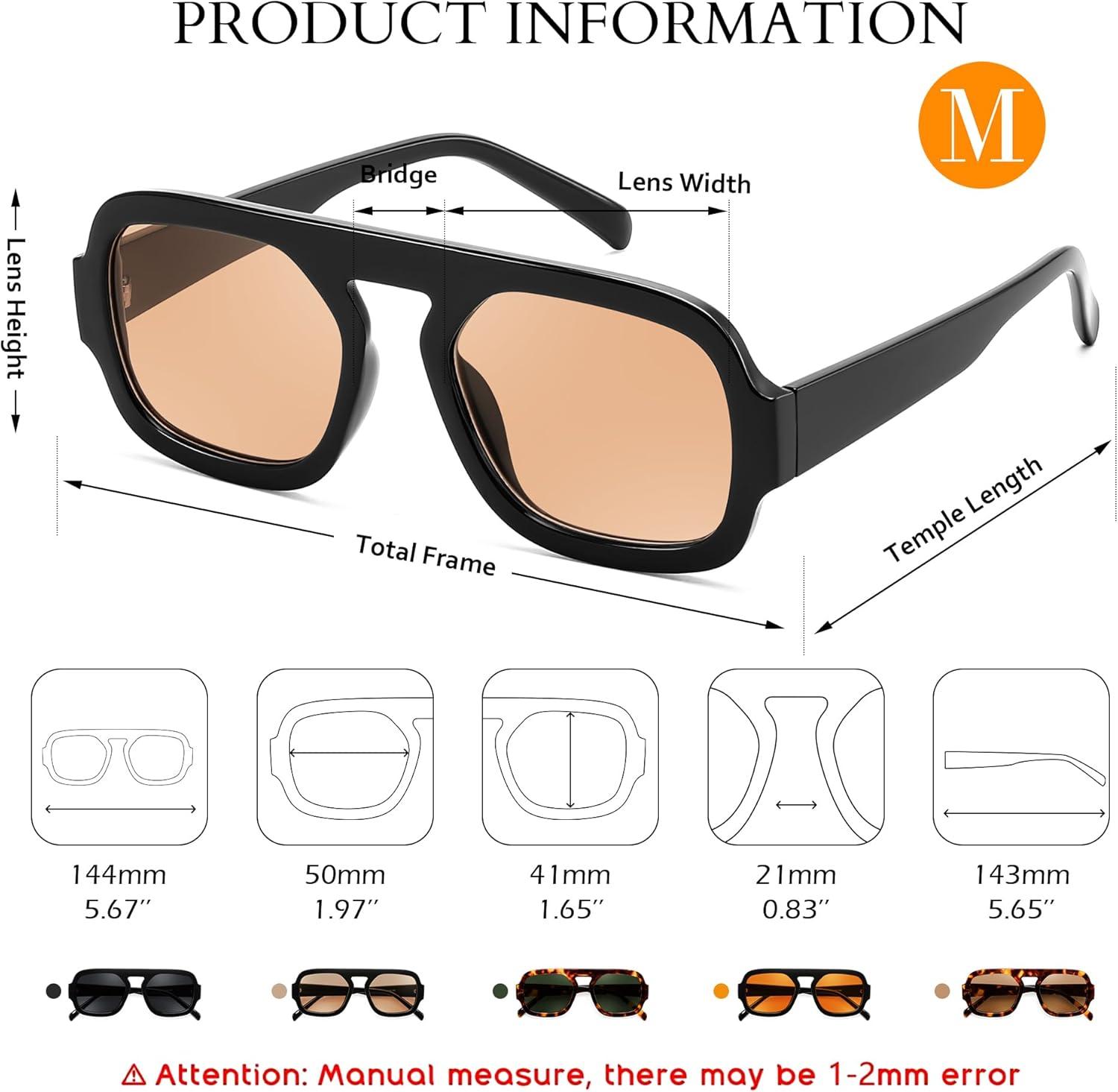 image:imageFEISEDY Retro Square Aviator Sunglasses Women Men 70s Vintage Trendy Plastic Frame Sun Glasses B4158BlackChampage