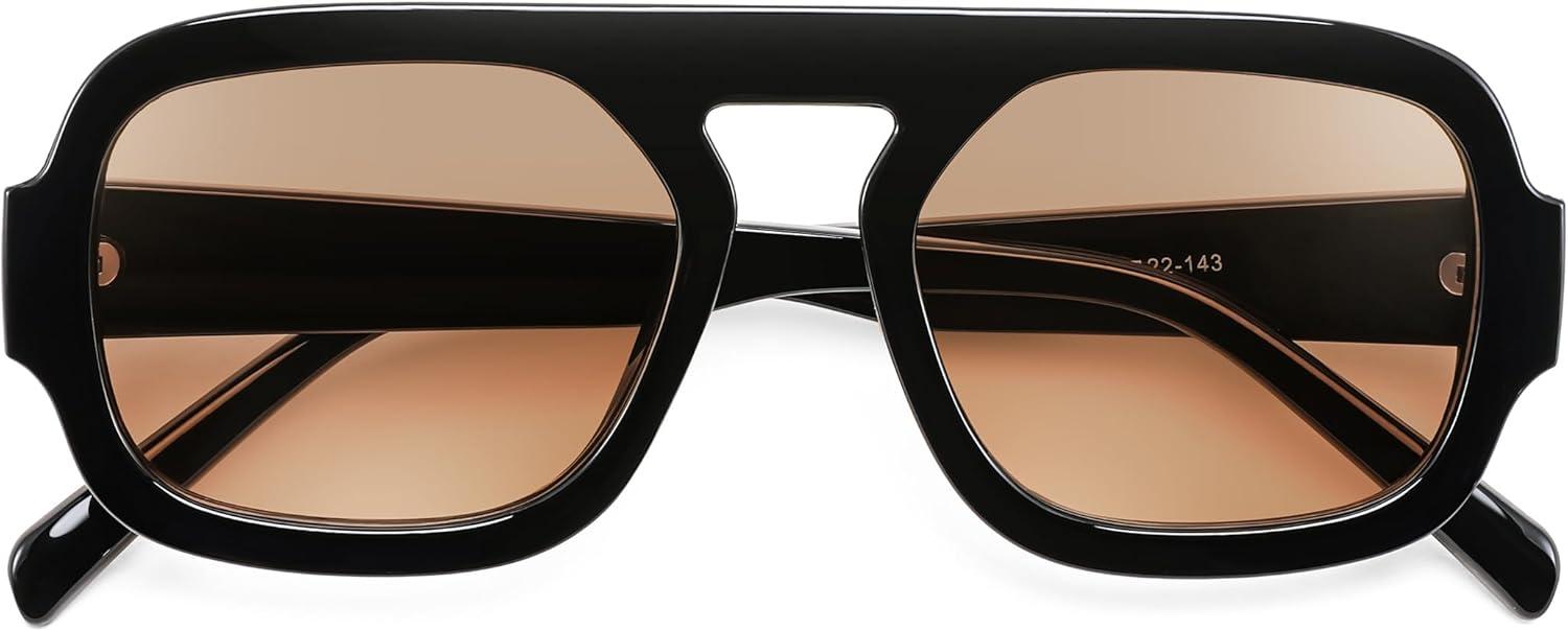 image:imageFEISEDY Retro Square Aviator Sunglasses Women Men 70s Vintage Trendy Plastic Frame Sun Glasses B4158BlackChampage