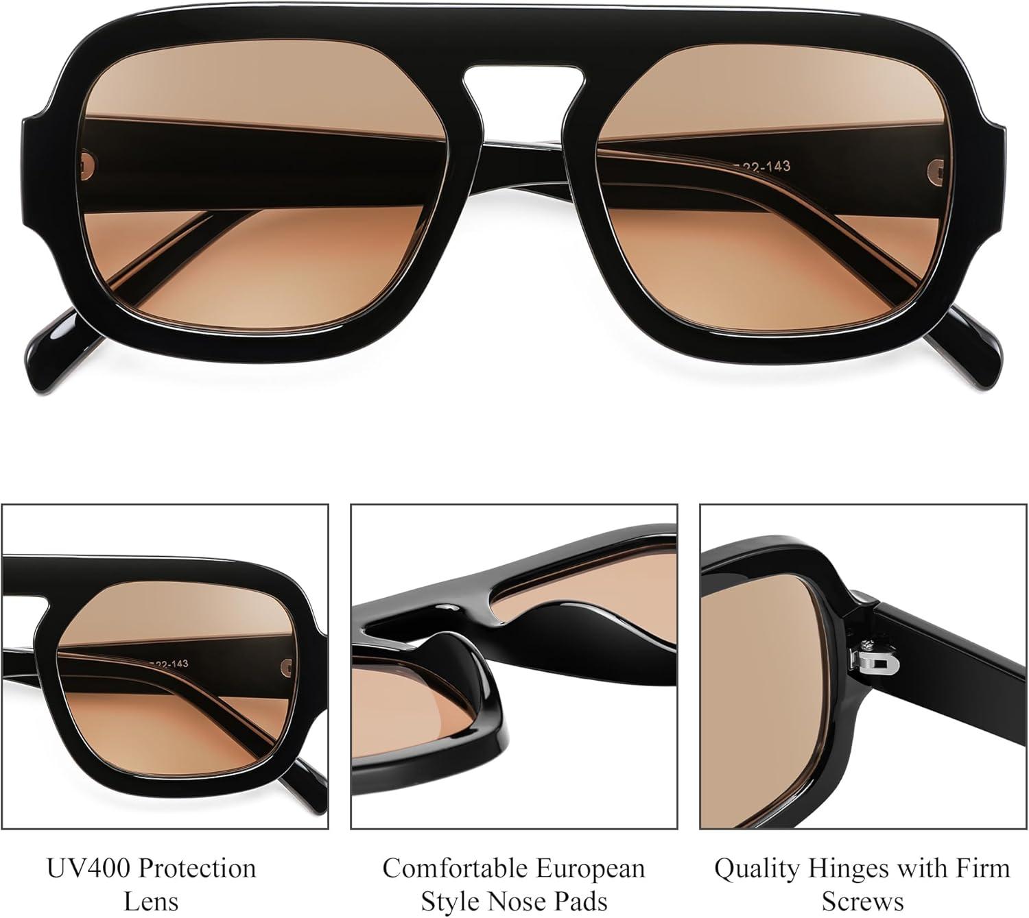 image:imageFEISEDY Retro Square Aviator Sunglasses Women Men 70s Vintage Trendy Plastic Frame Sun Glasses B4158BlackChampage