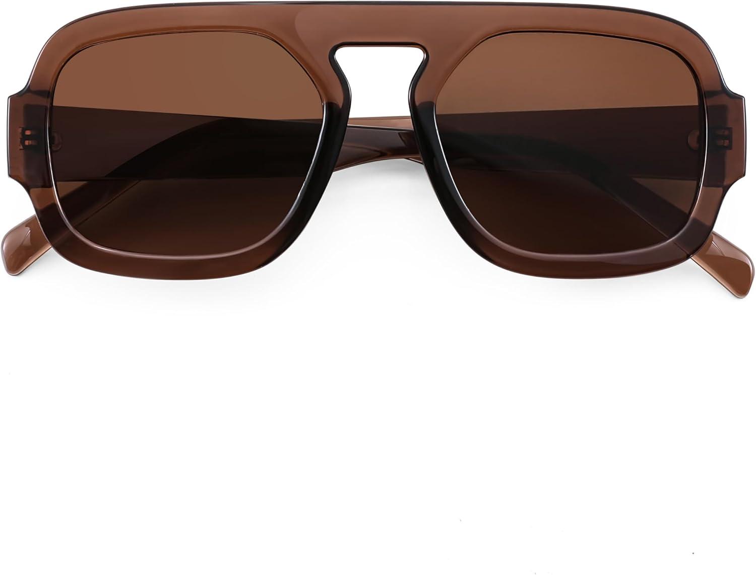 image:imageFEISEDY Retro Square Aviator Sunglasses Women Men 70s Vintage Trendy Plastic Frame Sun Glasses B4158Brown