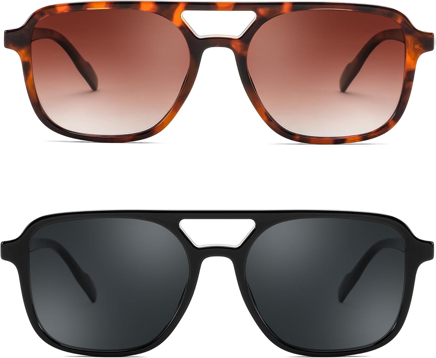 image:imageFEISEDY Retro Square Aviator Sunglasses Women Men 70s Vintage Trendy Plastic Frame Sun Glasses B4158Brown Tortoise Black
