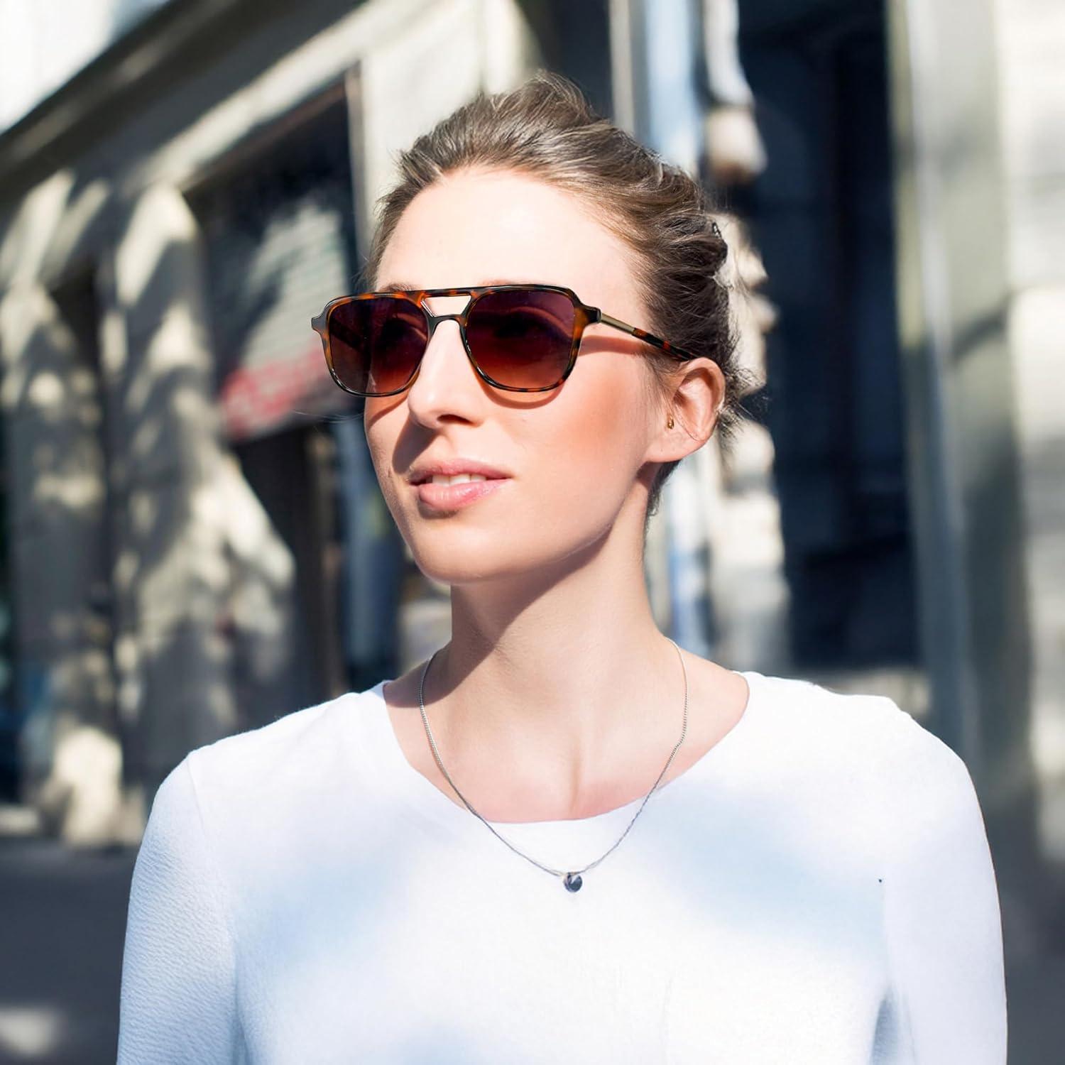 image:imageFEISEDY Retro Square Aviator Sunglasses Women Men 70s Vintage Trendy Plastic Frame Sun Glasses B4158Brown Tortoise Black
