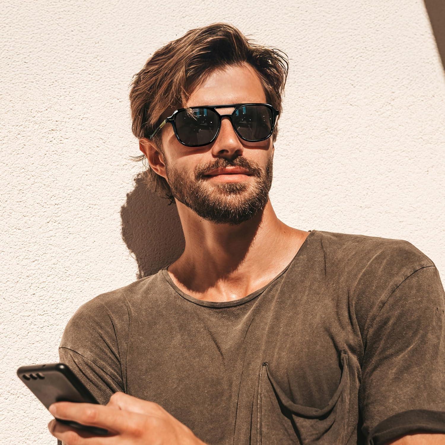 image:imageFEISEDY Retro Square Aviator Sunglasses Women Men 70s Vintage Trendy Plastic Frame Sun Glasses B4158Brown Tortoise Black
