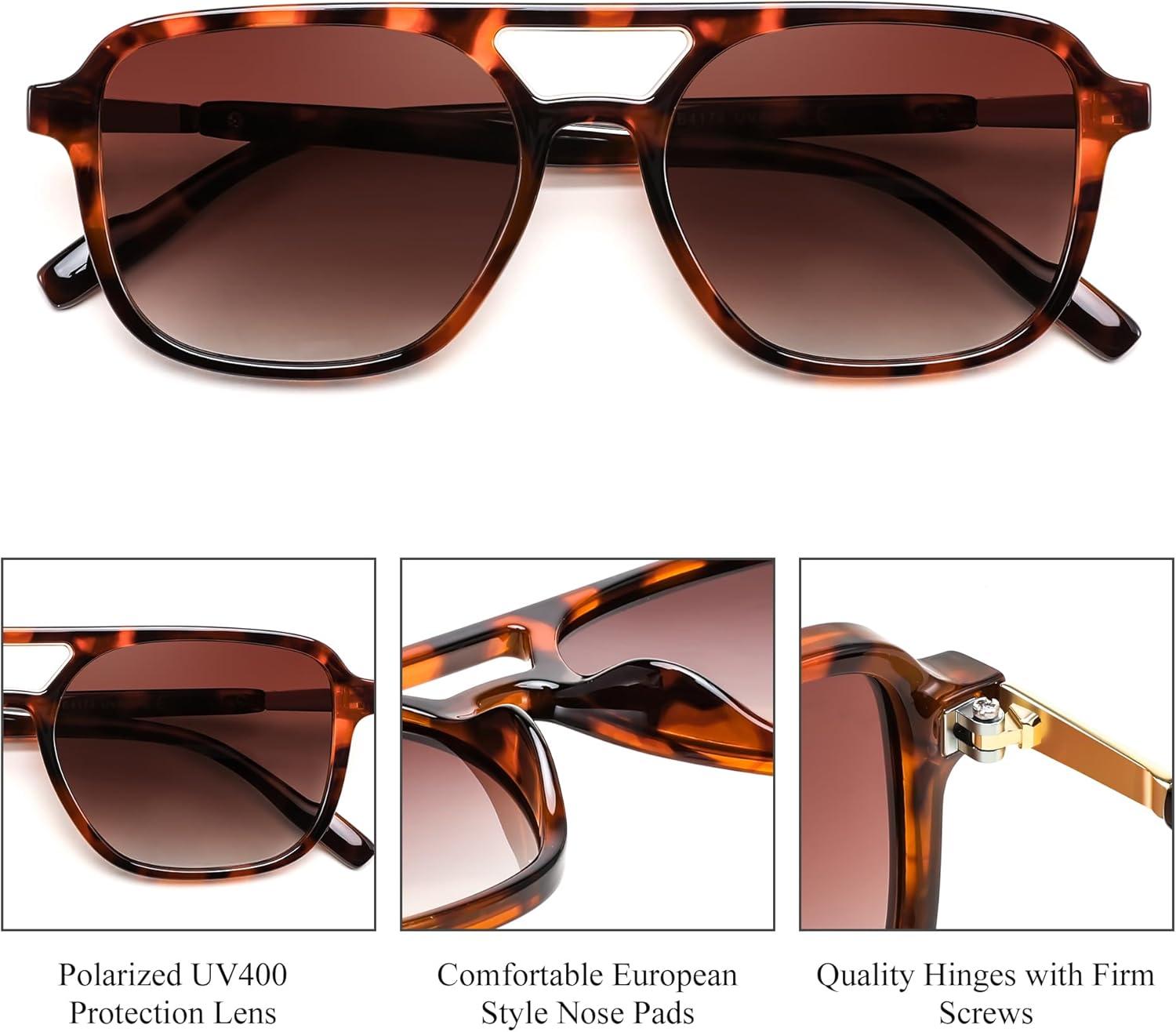 image:imageFEISEDY Retro Square Aviator Sunglasses Women Men 70s Vintage Trendy Plastic Frame Sun Glasses B4158Brown Tortoise Black