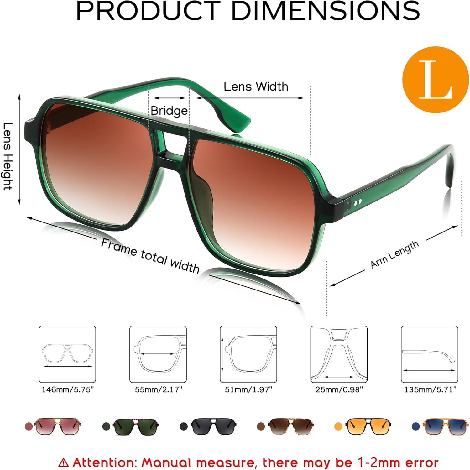 image:imageFEISEDY Retro Square Aviator Sunglasses Women Men 70s Vintage Trendy Plastic Frame Sun Glasses B4158Green FrameReddish Brown Gradient Lens