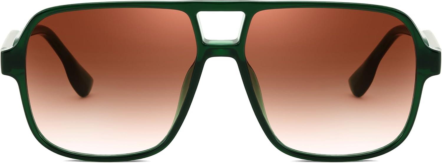 image:imageFEISEDY Retro Square Aviator Sunglasses Women Men 70s Vintage Trendy Plastic Frame Sun Glasses B4158Green FrameReddish Brown Gradient Lens
