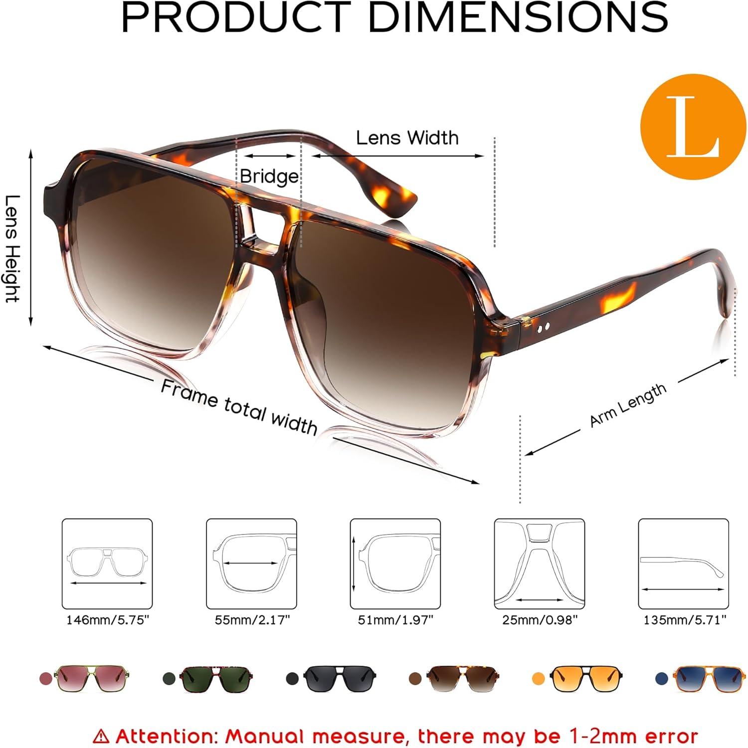 image:imageFEISEDY Retro Square Aviator Sunglasses Women Men 70s Vintage Trendy Plastic Frame Sun Glasses B4158Leopard Clear FrameGradual Tea Lens