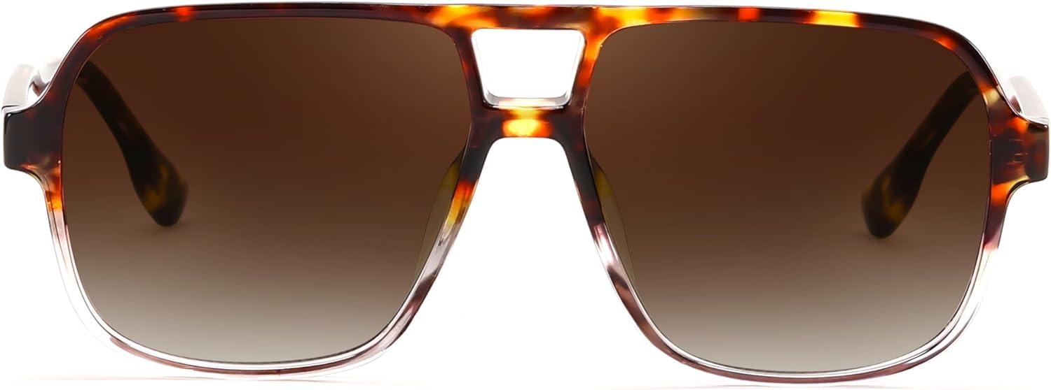 image:imageFEISEDY Retro Square Aviator Sunglasses Women Men 70s Vintage Trendy Plastic Frame Sun Glasses B4158Leopard Clear FrameGradual Tea Lens