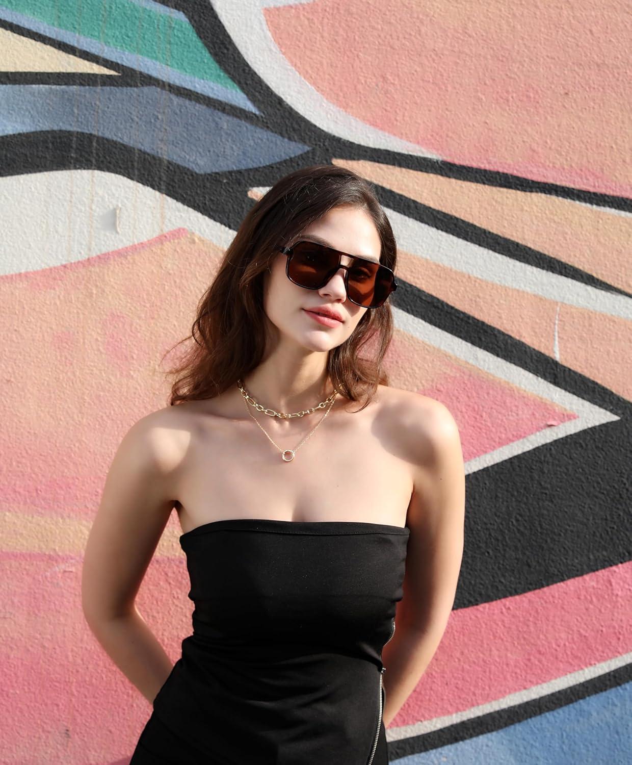 image:imageFEISEDY Retro Square Aviator Sunglasses Women Men 70s Vintage Trendy Plastic Frame Sun Glasses B4158Orange Tortoise