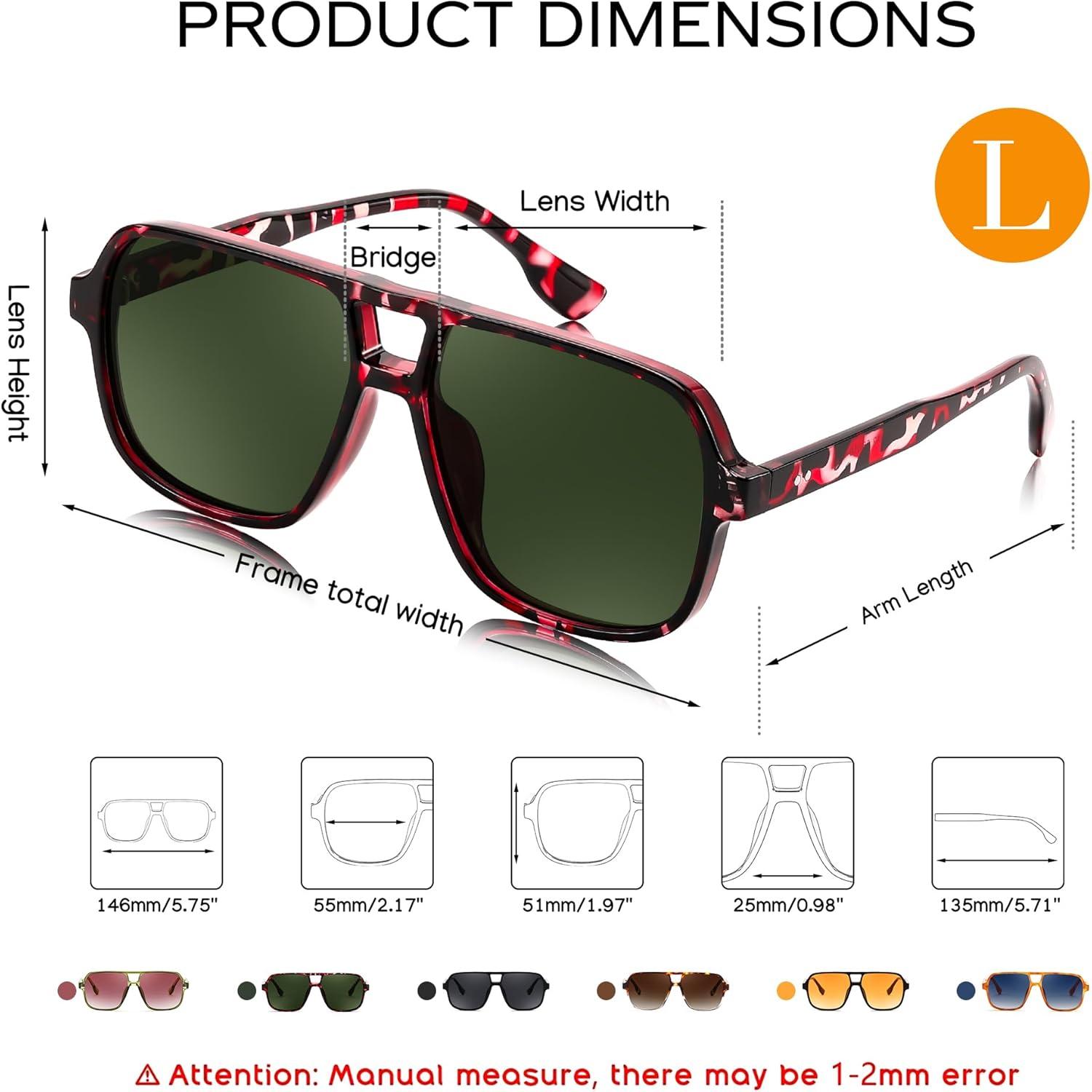 image:imageFEISEDY Retro Square Aviator Sunglasses Women Men 70s Vintage Trendy Plastic Frame Sun Glasses B4158Tortoise FrameGreen Lens