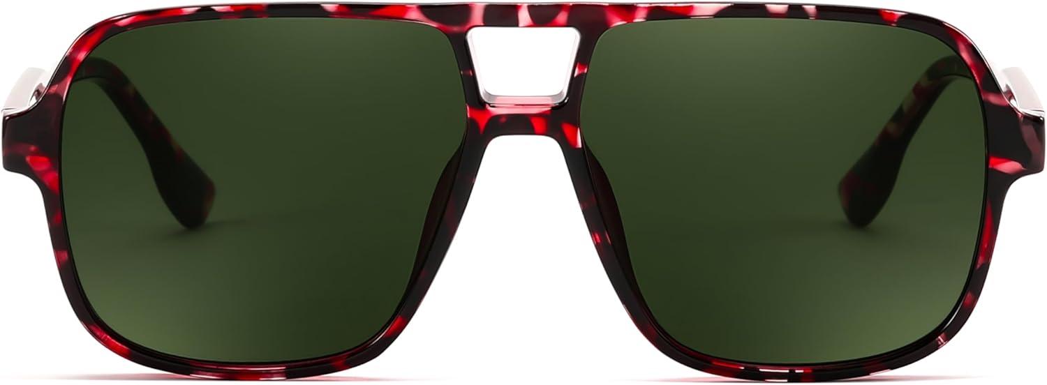 image:imageFEISEDY Retro Square Aviator Sunglasses Women Men 70s Vintage Trendy Plastic Frame Sun Glasses B4158Tortoise FrameGreen Lens