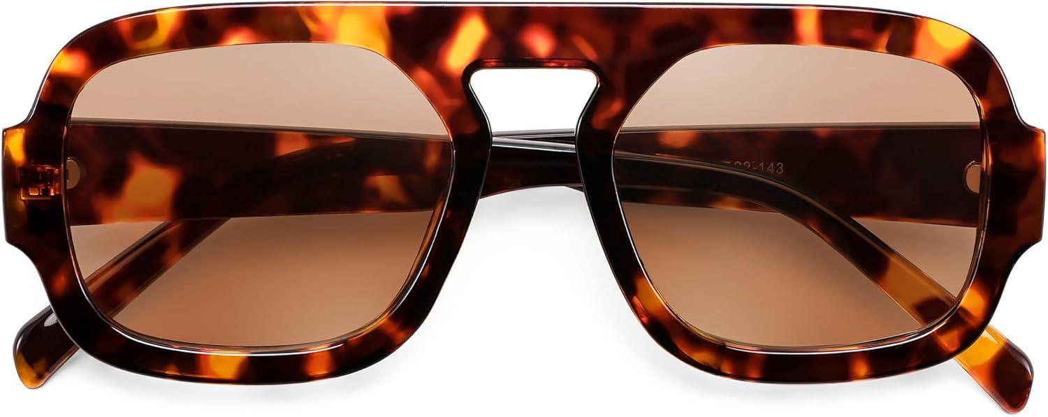 image:imageFEISEDY Retro Square Aviator Sunglasses Women Men 70s Vintage Trendy Plastic Frame Sun Glasses B4158TortoiseTea