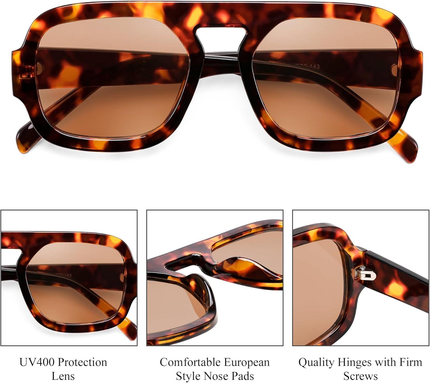 image:imageFEISEDY Retro Square Aviator Sunglasses Women Men 70s Vintage Trendy Plastic Frame Sun Glasses B4158TortoiseTea