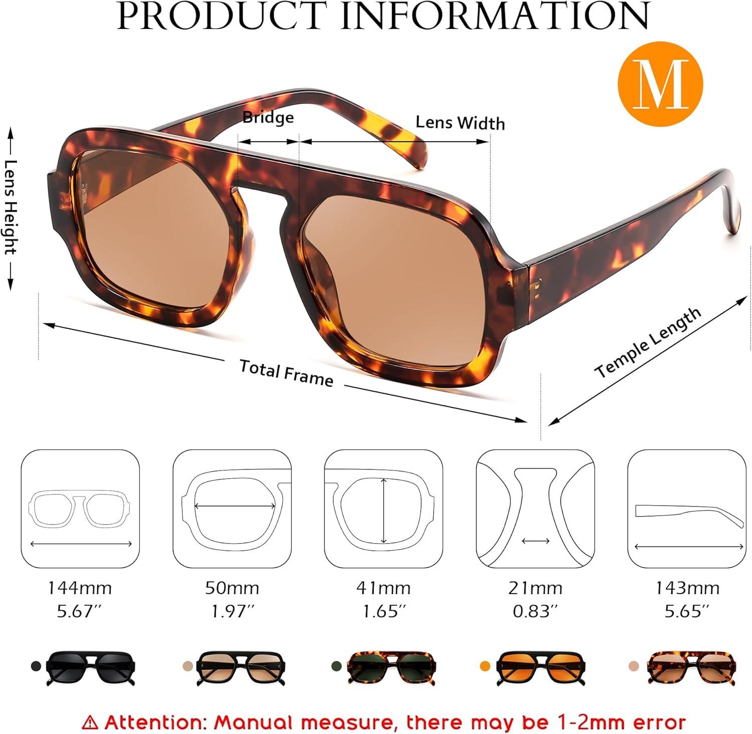 image:imageFEISEDY Retro Square Aviator Sunglasses Women Men 70s Vintage Trendy Plastic Frame Sun Glasses B4158TortoiseTea