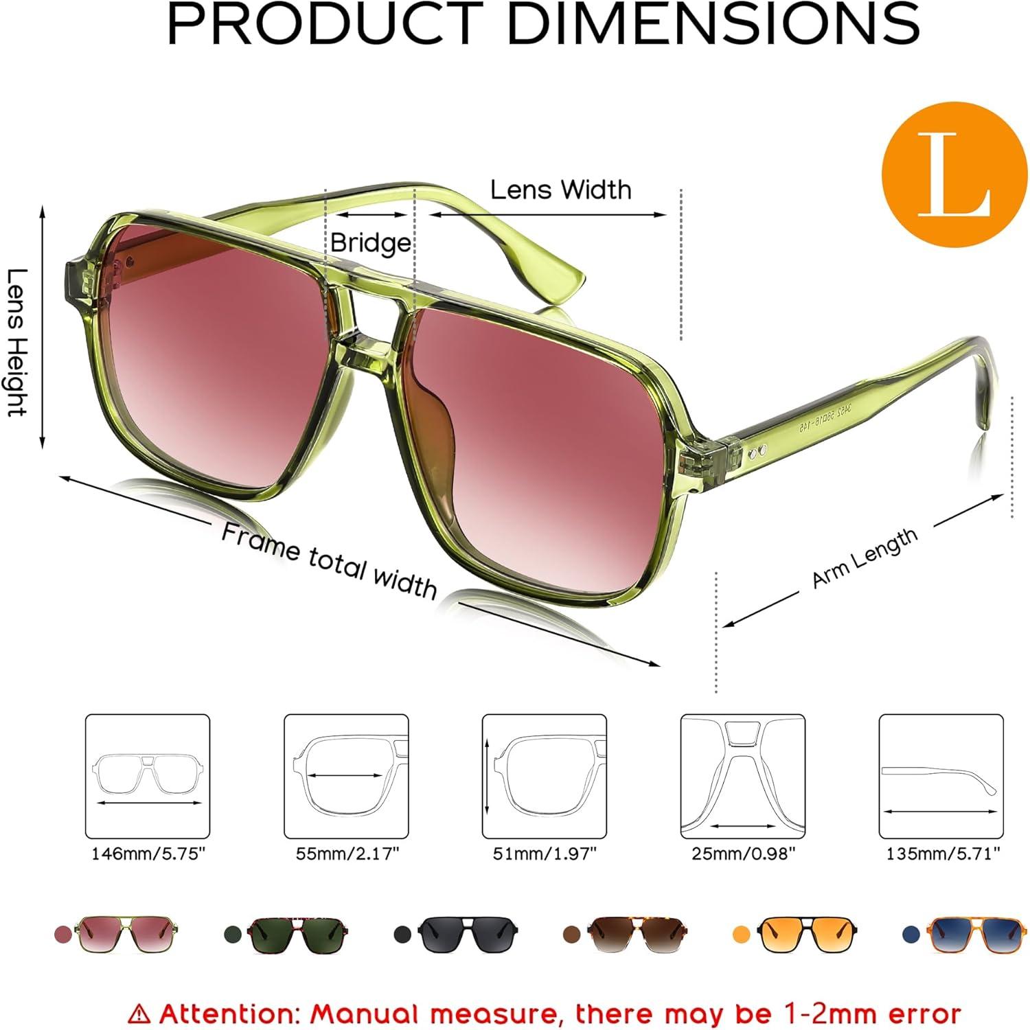 image:imageFEISEDY Retro Square Aviator Sunglasses Women Men 70s Vintage Trendy Plastic Frame Sun Glasses B4158Transparent Green FramePink Lens