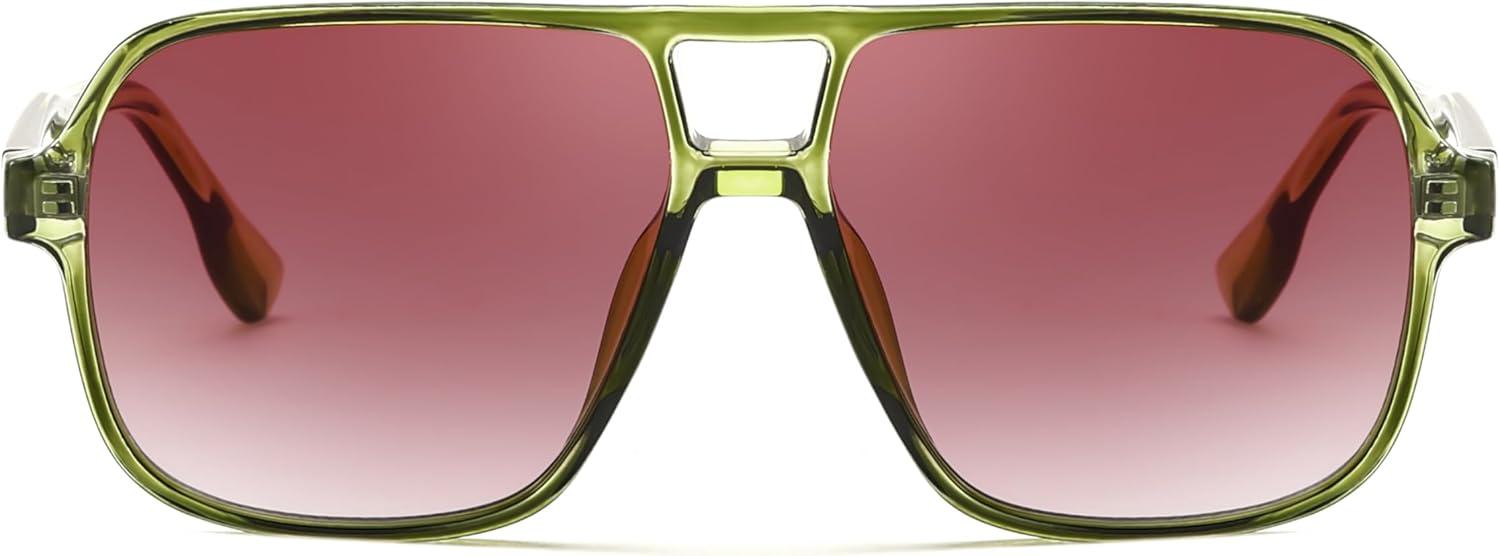 image:imageFEISEDY Retro Square Aviator Sunglasses Women Men 70s Vintage Trendy Plastic Frame Sun Glasses B4158Transparent Green FramePink Lens