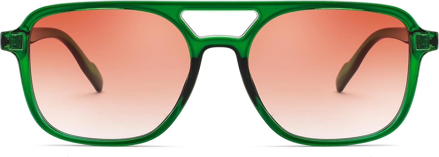 image:imageFEISEDY Retro Square Aviator Sunglasses Women Men 70s Vintage Trendy Plastic Frame Sun Glasses B4158Transparent Green FrameReddish Brown Gradient Lens