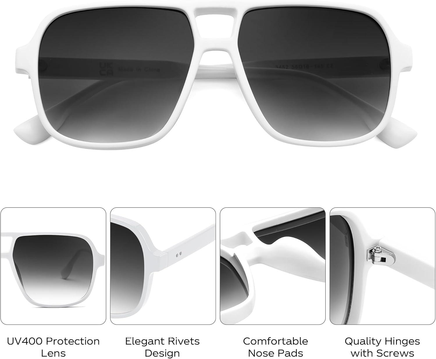 image:imageFEISEDY Retro Square Aviator Sunglasses Women Men 70s Vintage Trendy Plastic Frame Sun Glasses B4158White