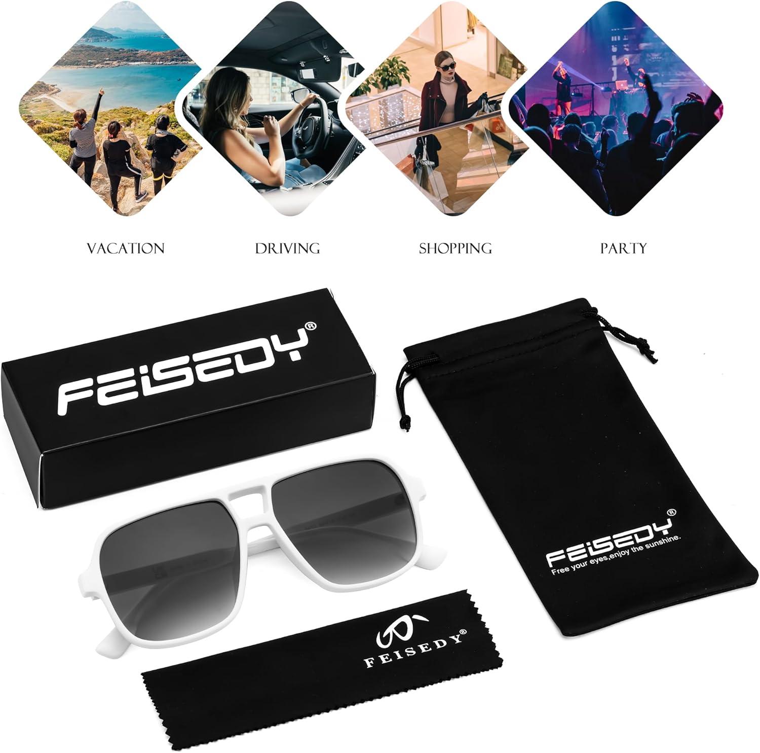 image:imageFEISEDY Retro Square Aviator Sunglasses Women Men 70s Vintage Trendy Plastic Frame Sun Glasses B4158White