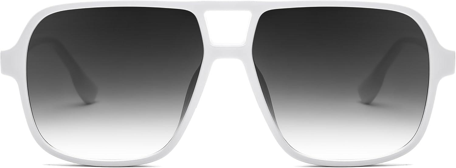 image:imageFEISEDY Retro Square Aviator Sunglasses Women Men 70s Vintage Trendy Plastic Frame Sun Glasses B4158White
