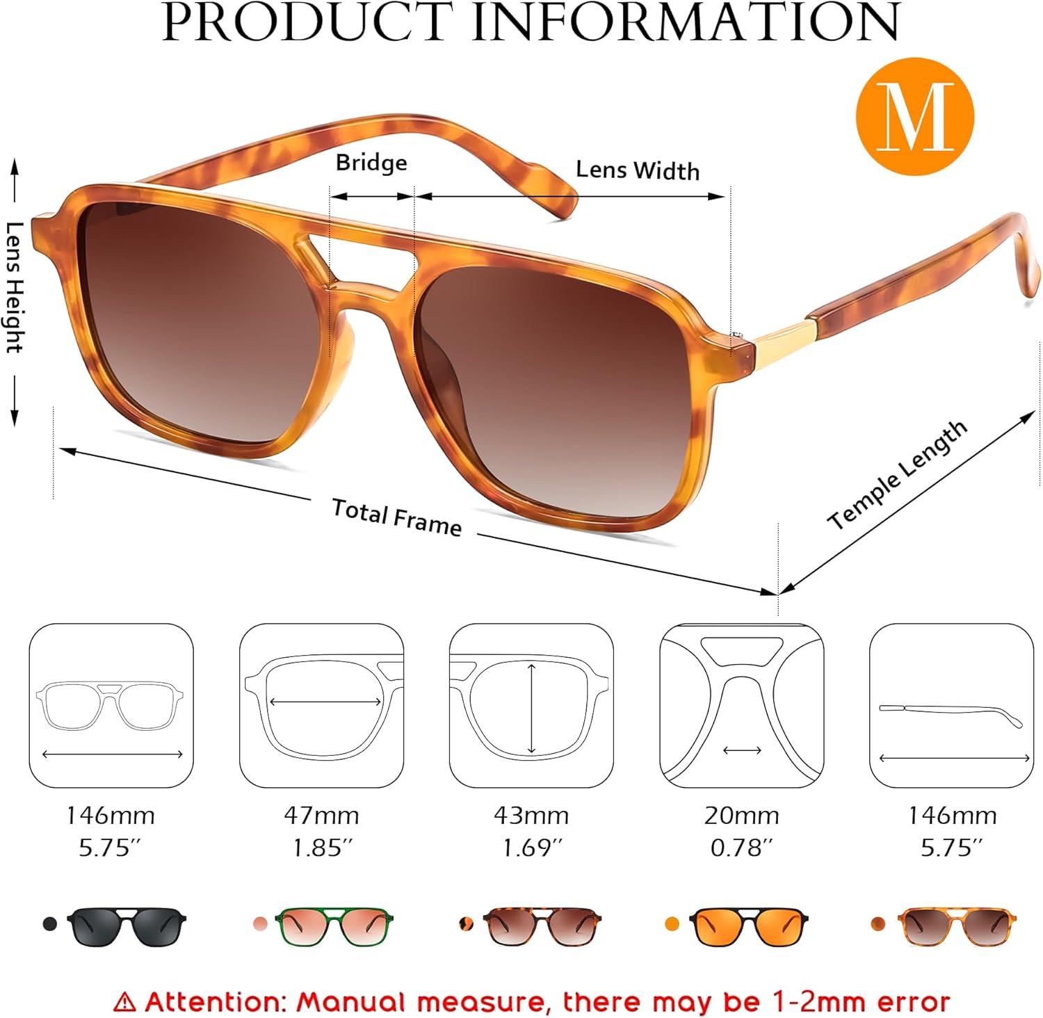 image:imageFEISEDY Retro Square Aviator Sunglasses Women Men 70s Vintage Trendy Plastic Frame Sun Glasses B4158Yellow Tortoise Black