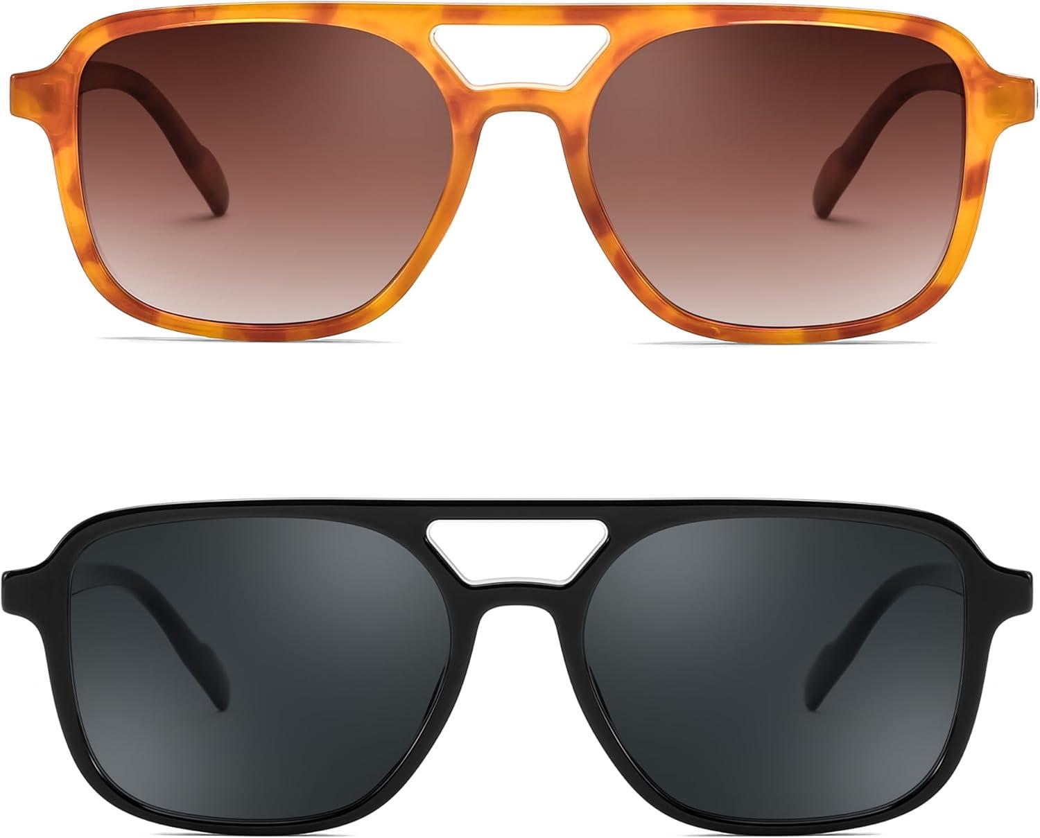 image:imageFEISEDY Retro Square Aviator Sunglasses Women Men 70s Vintage Trendy Plastic Frame Sun Glasses B4158Yellow Tortoise Black