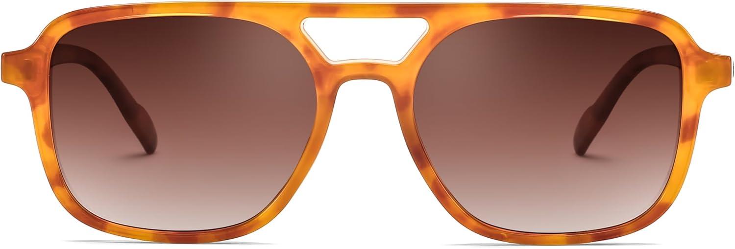 image:imageFEISEDY Retro Square Aviator Sunglasses Women Men 70s Vintage Trendy Plastic Frame Sun Glasses B4158Yellow Tortoise FrameGradient Tea Lens